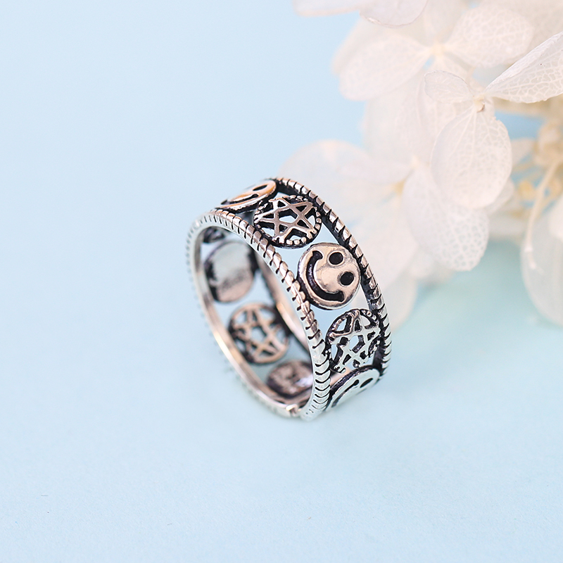 Nhẫn trang trí ngôi sao và mặt cười phong cách Hàn Quốc đáng yêu thời trang