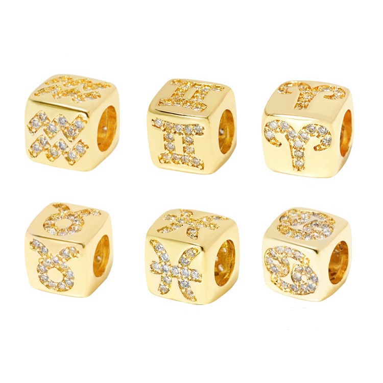 12 Cung Hoàng Đạo - Charm Phụ Kiện Vòng Tay Phong Thuỷ Trang Sức Nam, Nữ Kim Loại Đồng Zircon