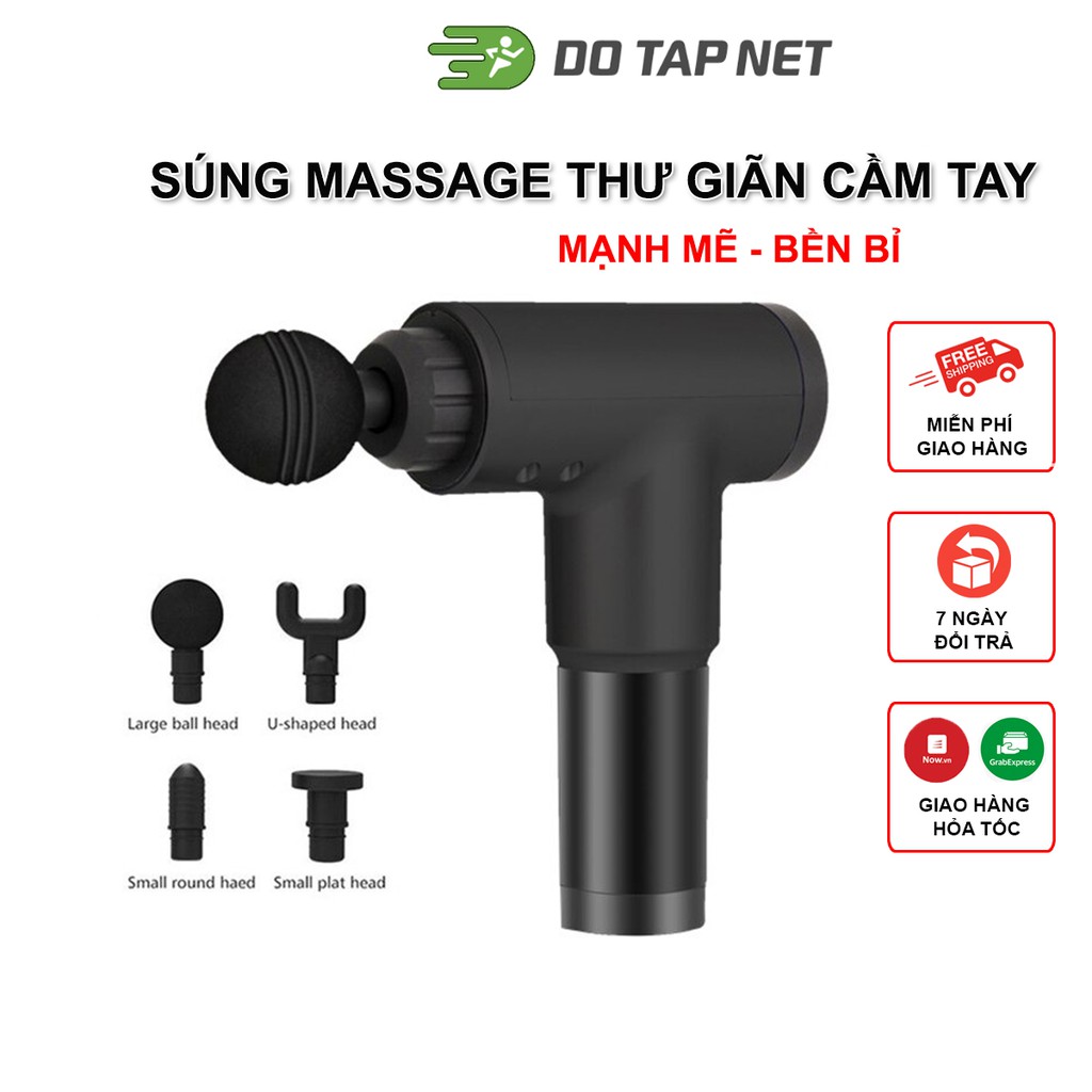 Súng massage fascial gun 4 đầu 6 chế độ, giảm căng cơ trị nhức mỏi vai gáy