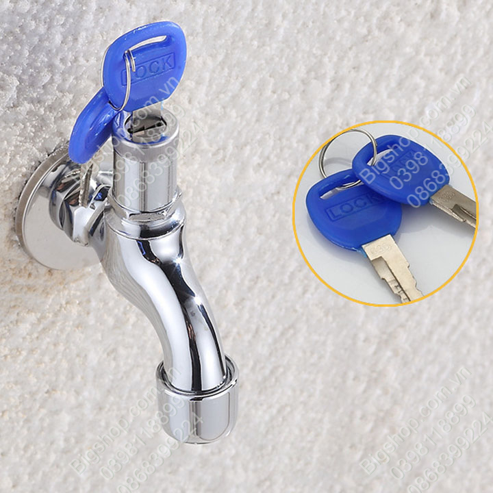 Vòi nước lạnh gắn tường mở bằng chìa khóa, kích thước đường ống 21mm