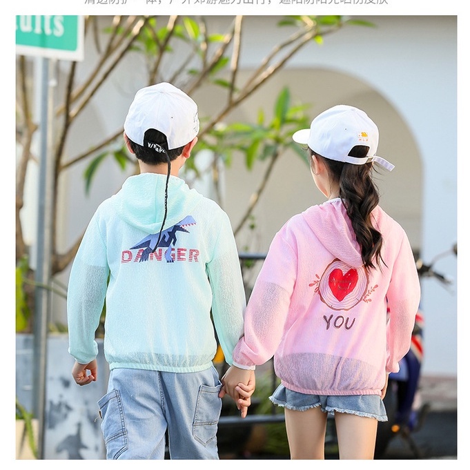 Áo khoác thể thao chống nắng thoáng khí có mũ trùm đầu thời trang mùa hè dành cho bé trai và bé gái