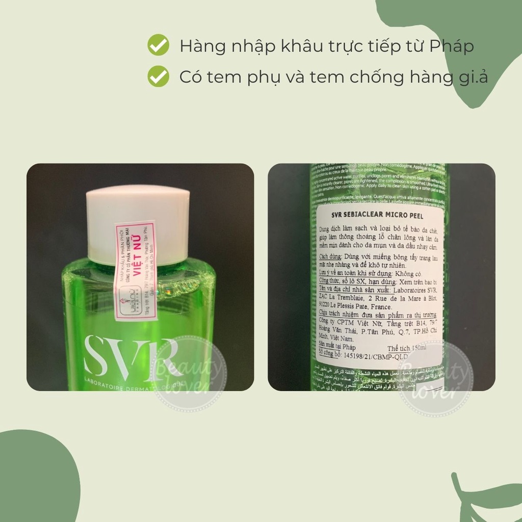 Nước hoa hồng SVR Sebiaclear Micro Peel 150ml, toner svr hỗ trợ giảm mụn, mờ thâm, toner peel da – Beauty Lover