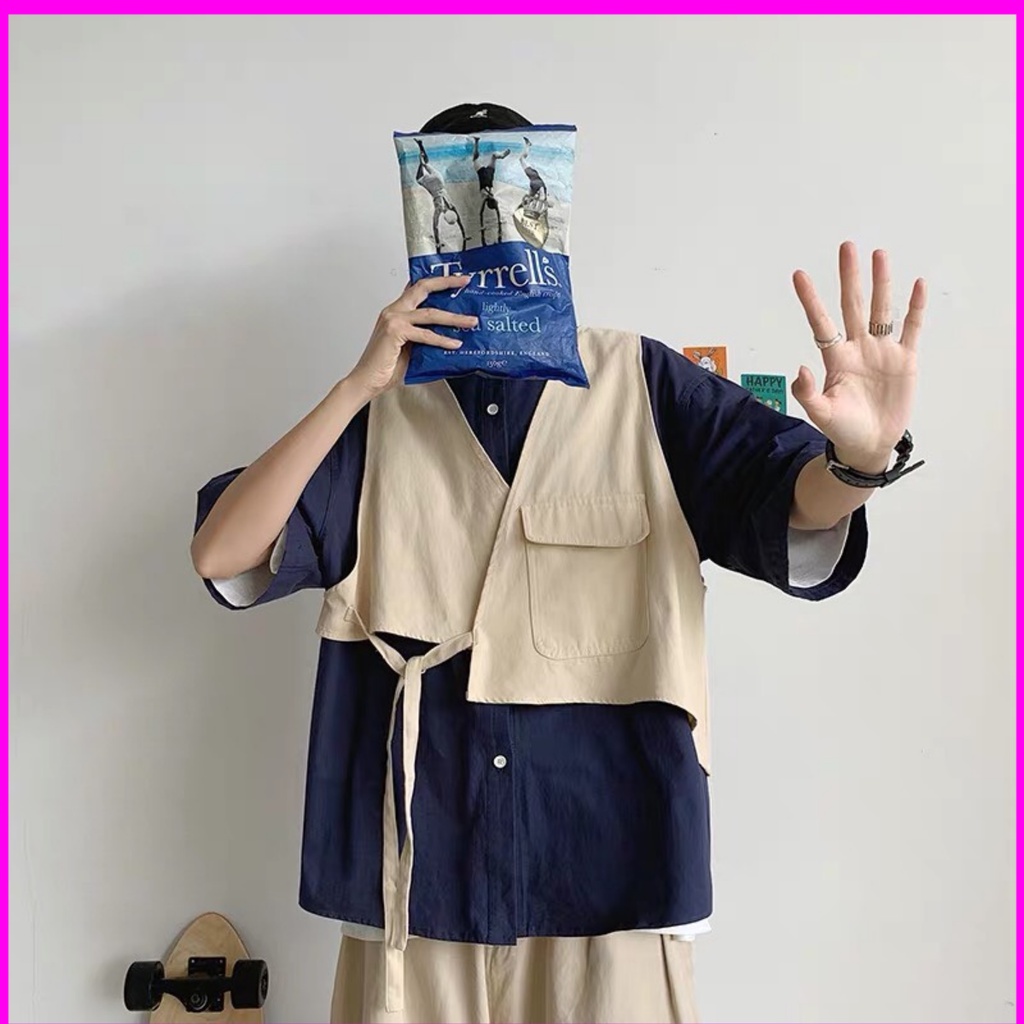 Áo sơ mi kèm Ghi lê nam kiểu dáng thanh lịch nhẹ nhàng phong cách Hồng Kông 2021