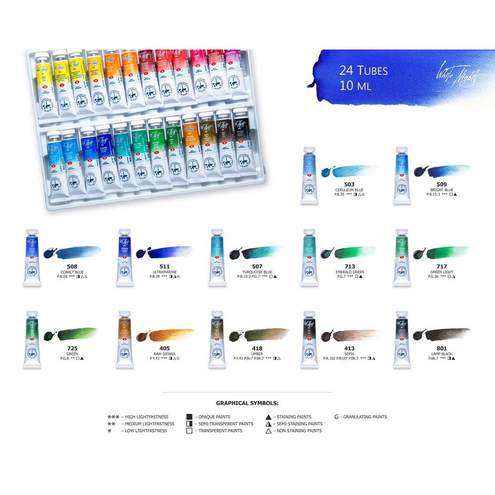 [DA ĐEN] Màu Nước White Nights 12 | 24 Màu Tuýp 10ml