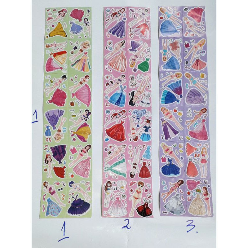 Sét 12 tờ dán thay quần áo công chúa có kích thước 7x10cm