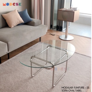 Bàn Sofa Hạt Đậu Bàn Trà Oval Modesk SS Sofa Oval Tabel khung inox 304 - kính cường lực [phòng khách - quán cafe]
