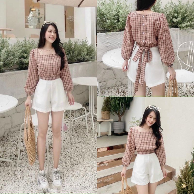 SET BỘ NỮ ÁO SƠ MI KẺ CARO PHỐI CHÂN VÁY NGẮN BABYDOLL❤️BỘ ÁO CỘC TAY BÈO MIX CHÂN VÁY NGẮN CHẤT ĐŨI 3 MÀU
