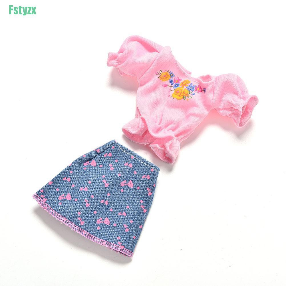 fstyzx 2 Pcs/Set Pink T Shirt and Blue Denim Skirt for Barbies Princess Dolls