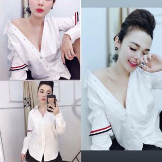 Áo somi lụa sọc viền 2 tay áo