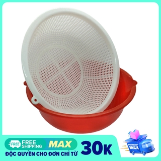 Bộ Thau nhựa và Rổ nhựa tròn 24cm. Màu ngẫu nhiên -Thương hiệu Fataco an toàn