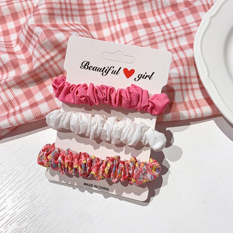 Set 3 Dây Cột Tóc Nữ Bằng Vải Nhiều Màu Họa Tiết Đơn Giản Thời Trang Phong Cách Hàn Quốc