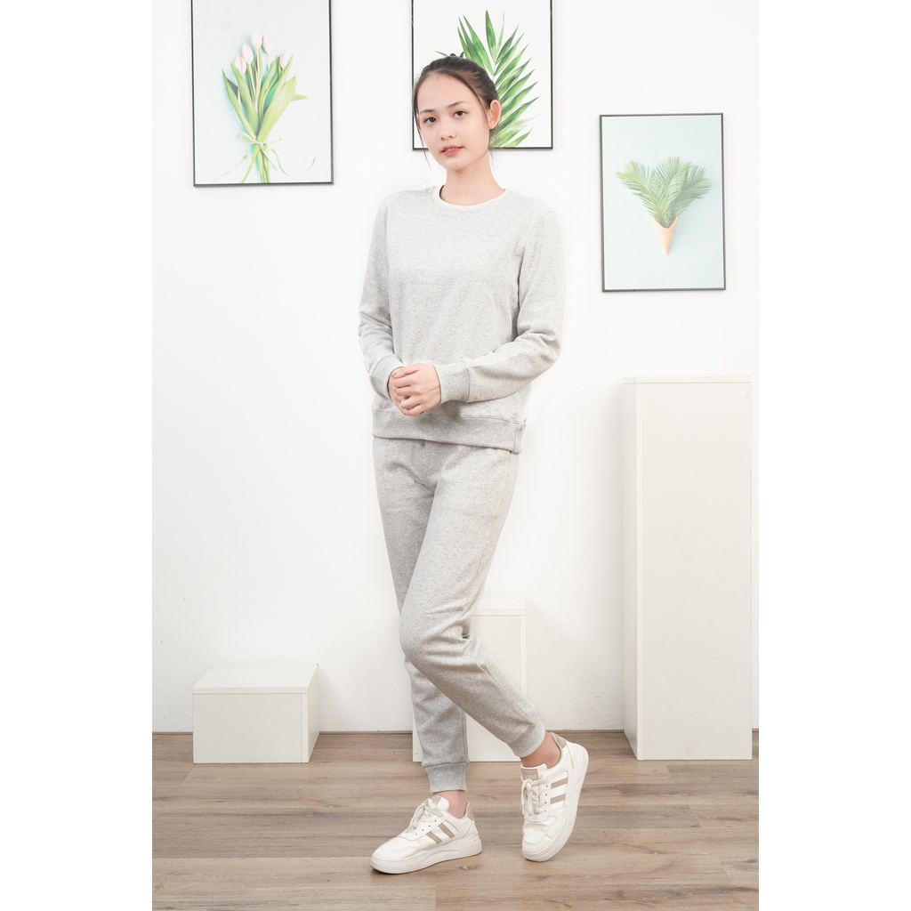 BỘ NỈ NỮ CAO CẤP  dày dặn, mềm mịn siêu ấm XUẤT HÀN họa tiết LOGO thêu 2 mặt- rêu