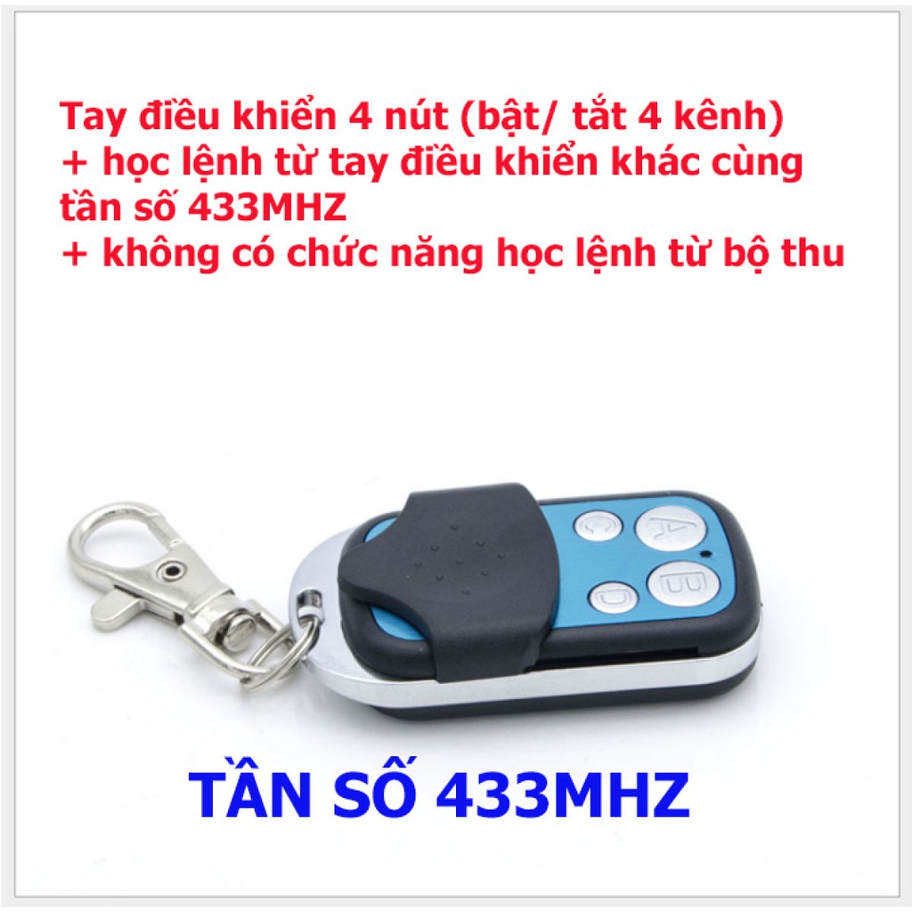 Tay điều khiển từ xa 4 nút 315Mhz/433Mhz, học lệnh RF tần số 433mhz