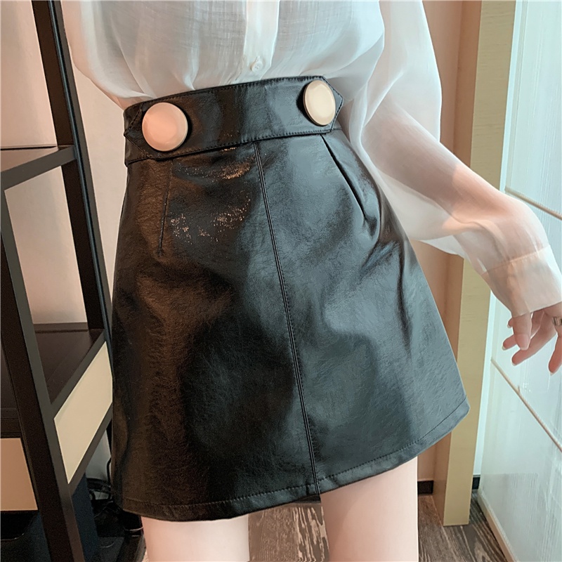 Chân váy da PU lưng cao thời trang mùa thu