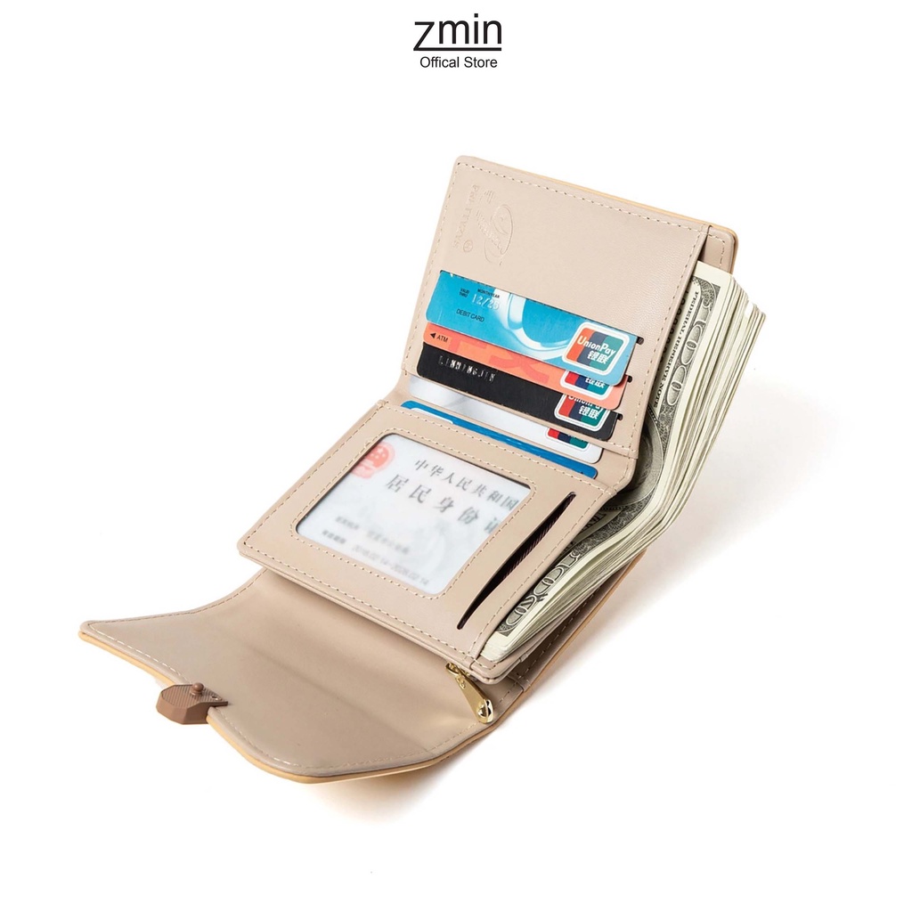 Ví bóp nữ ngắn mini cầm tay Zmin, chất liệu da cao cấp có thể bỏ túi - V038