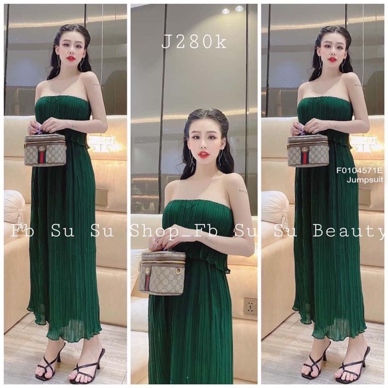 Jumpsuit dập ly ống suông phối bèo ngực 2s j0104