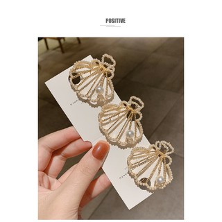 Kẹp Tóc Đính Hạt Giả Ngọc Trai Hình Vỏ Sò