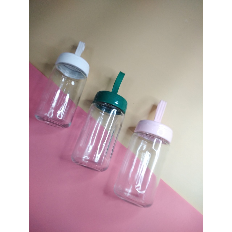 Bình Nước Thủy Tinh, Chai Detox Có Dây Xách 400ml kèm nắp nhựa có dây quai xách dáng cao đựng sữa, nước ép, sinh tố,cafe