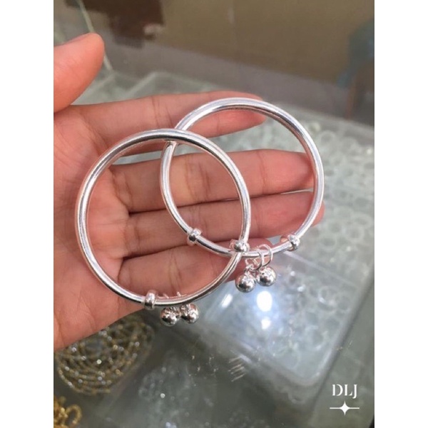 Vòng tay bạc ta cho bé THJ - Vòng tay bạc trơn mix chuông cho bé chuẩn bạc ta