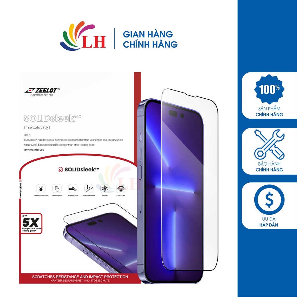 Dán màn hình cường lực Full viền Zeelot iP 14 Pro Max/14 Pro/14 Plus/14/13/12/11 - Hàng chính hãng