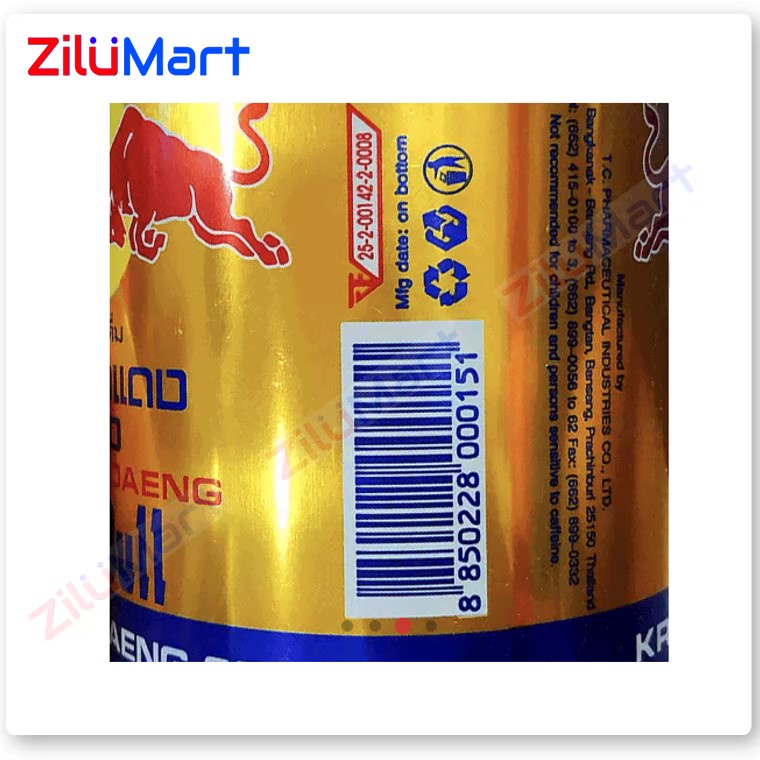 Lốc 6 lon nước tăng lực Redbull Thái Lan (bò cụng) loại 250ml