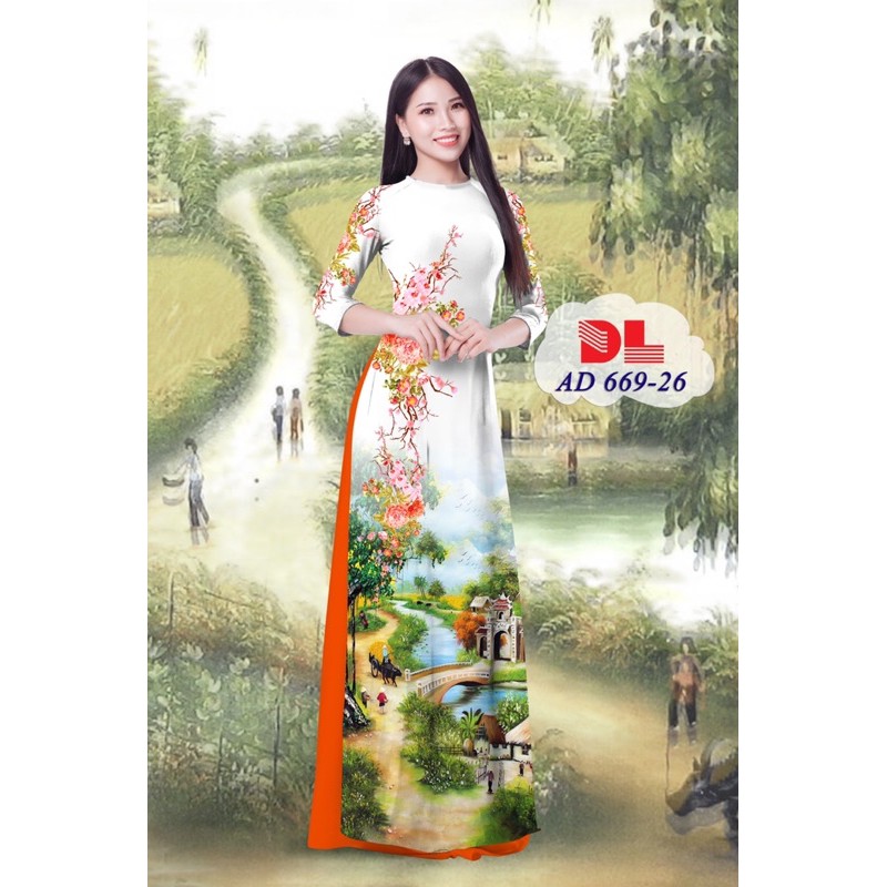 Vải áo dài in hình phong cảnh