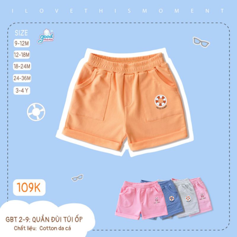 Goodmama - Quần đùi cotton xắn gấu cho bé 9m-4y