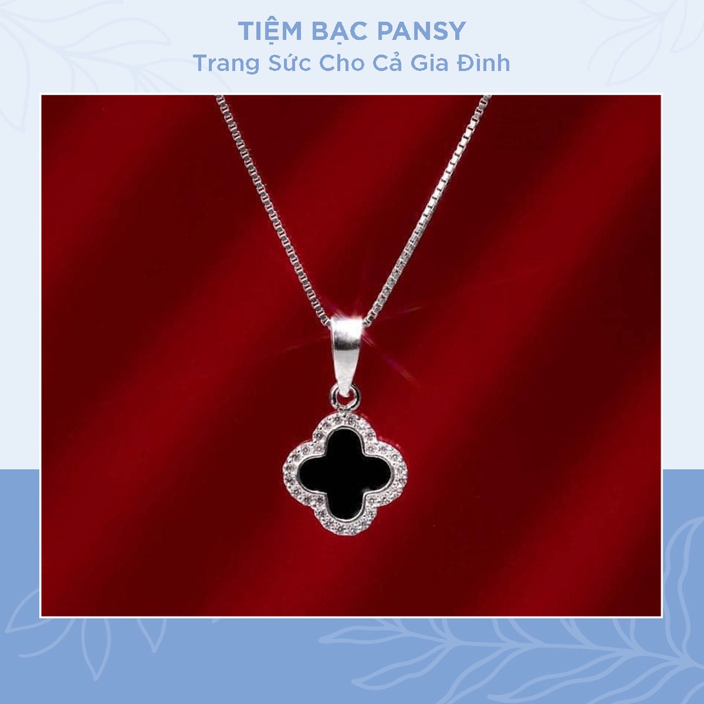 Dây chuyền cỏ 4 lá đen may mắn PANSY - Vòng cổ nữ bạc ta cao cấp