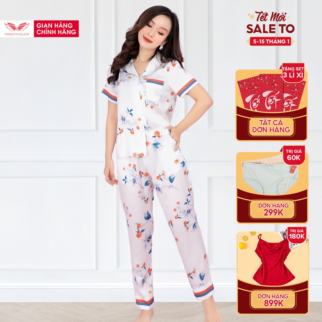 Bộ Đồ Pyjama Mặc Nhà Nữ VINGO Chất Liệu Lụa Pháp Cao Cấp Tay Cộc Quần Dài Họa Tiết Dâu Tây Thanh Lịch H461 VNGO - TCQD | WebRaoVat - webraovat.net.vn