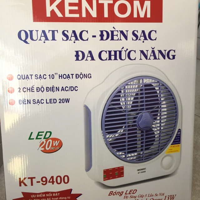 Quạt tích điện , sạc điện Kentom KT-9400
