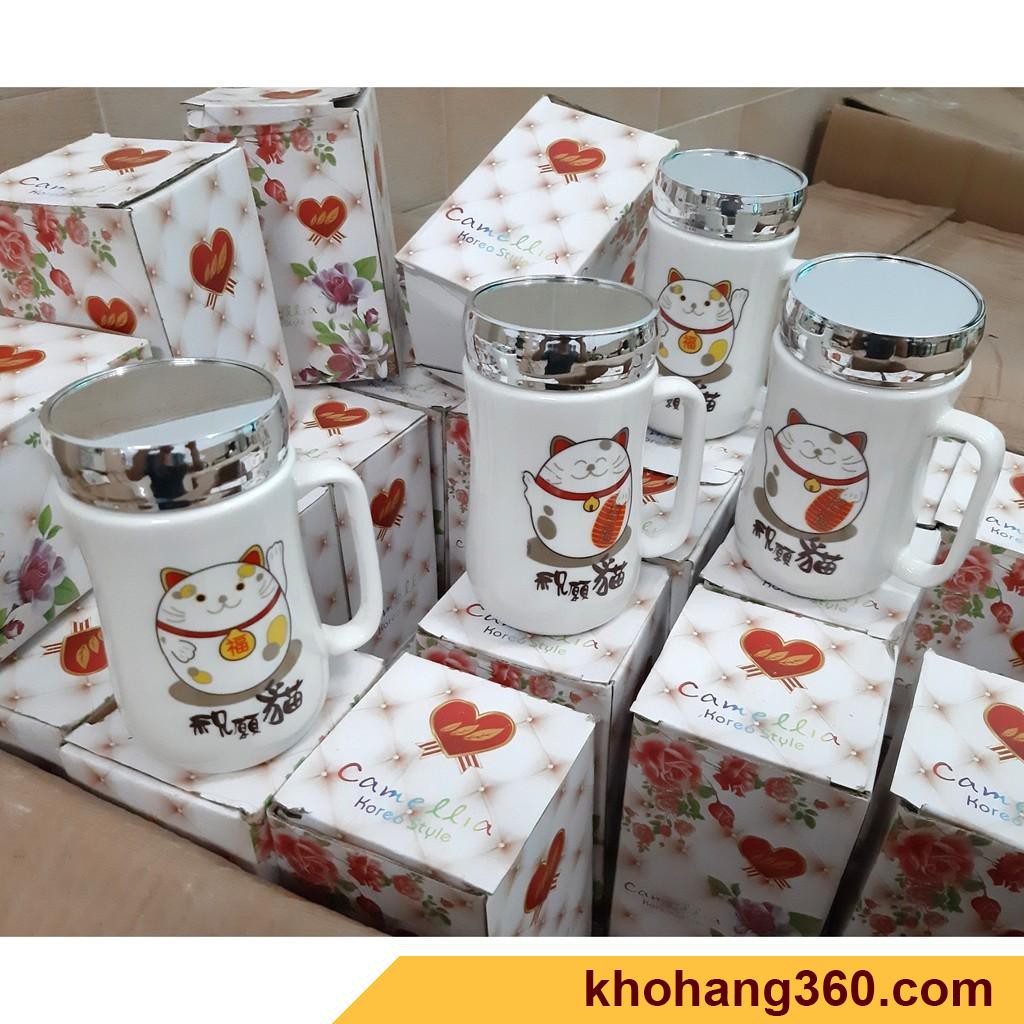 Ly cốc sứ giữ nhiệt nắp có gương soi