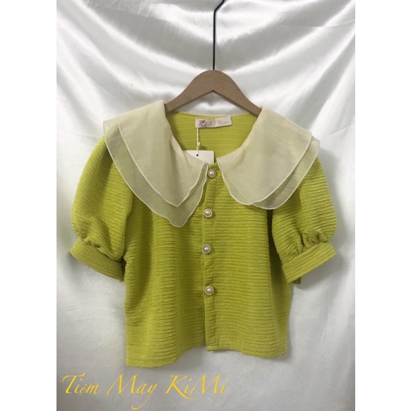 Sơ mi cổ sen- sơ mi cúc ngọc- croptop cúc ngọc