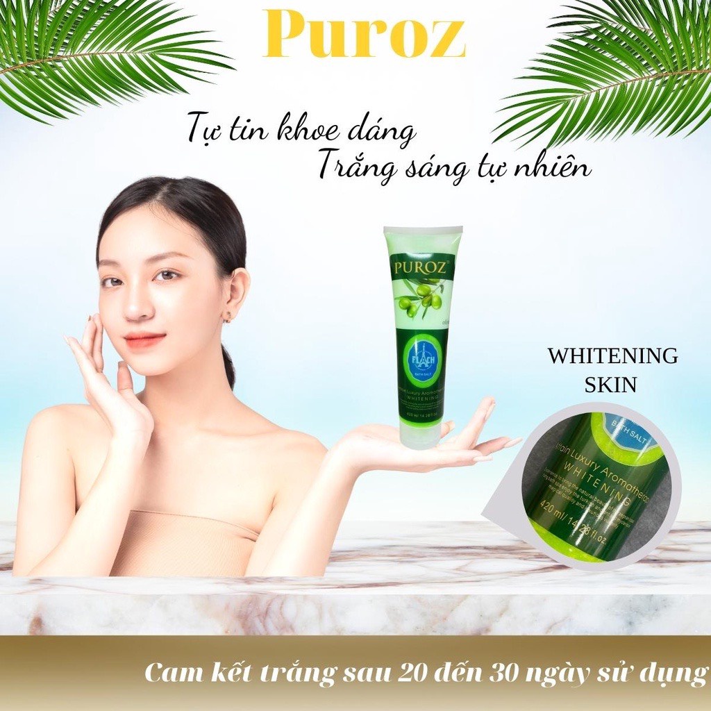 Muối tắm trắng da, tẩy tế bào chết PUROZ, chai to dung tích 420ml