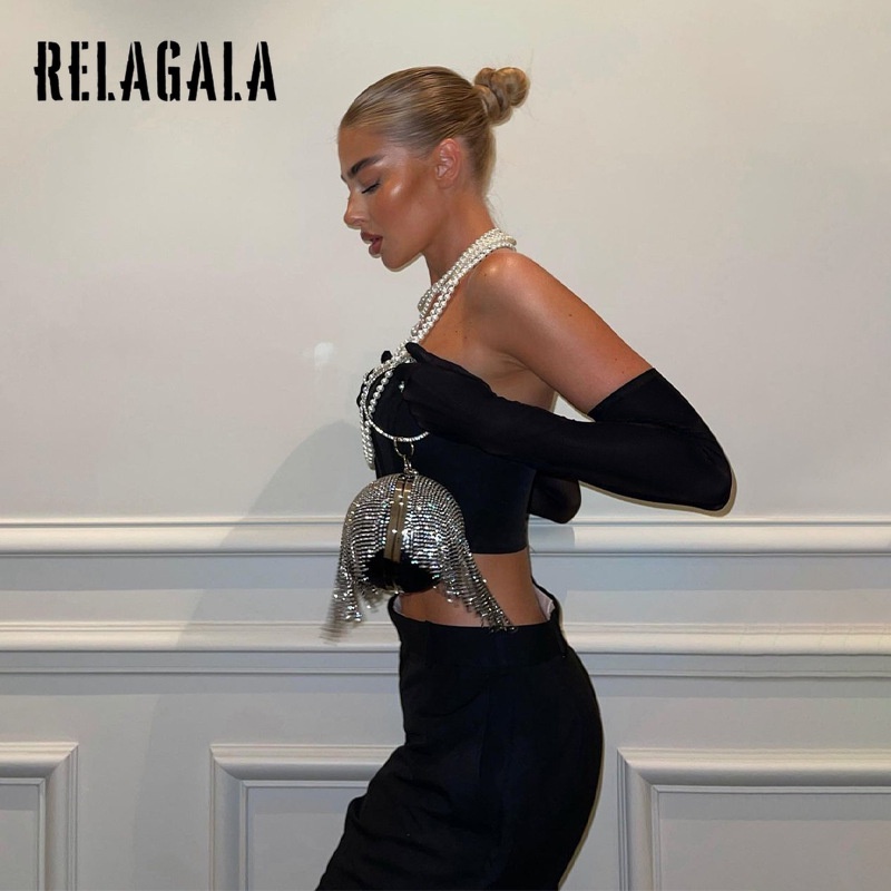 Áo ống Relagala màu trơn đính kim cương quyến rũ thời trang cho nữ