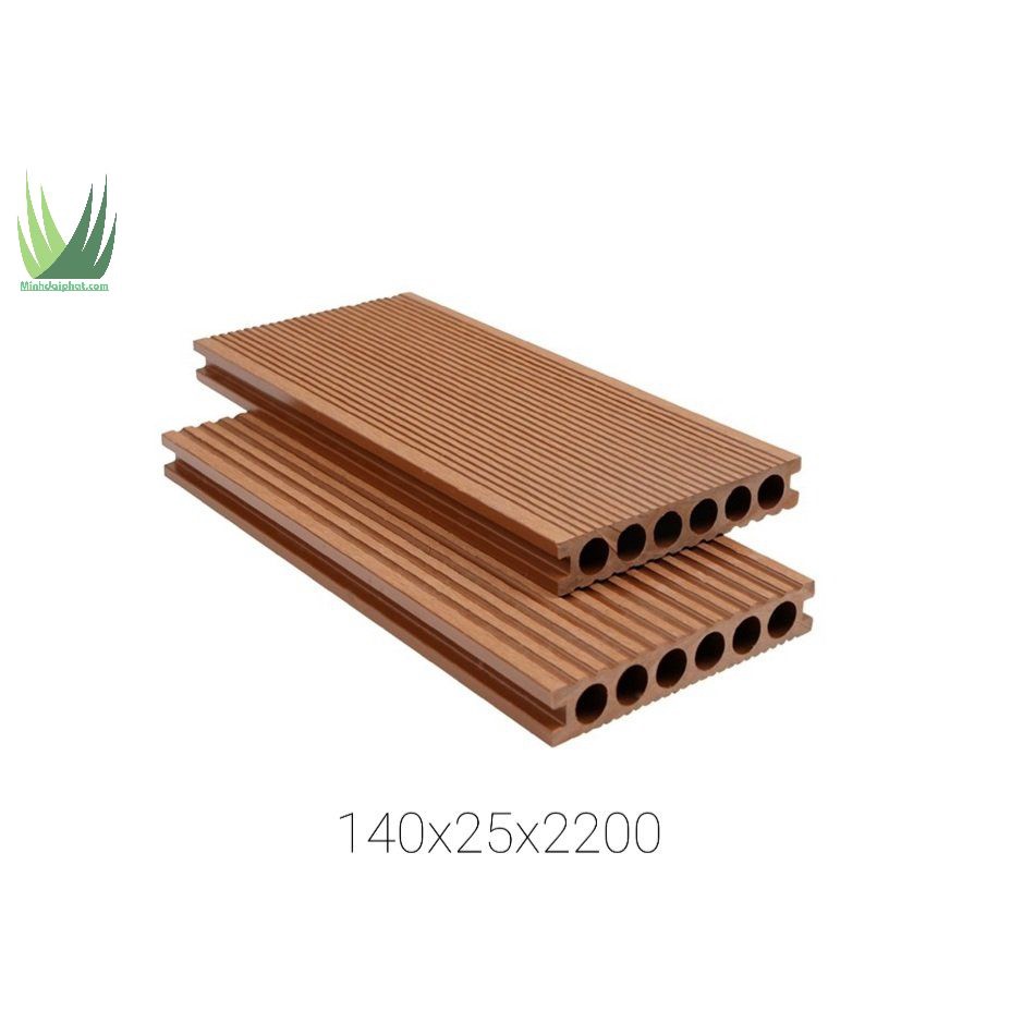 Thanh sàn gỗ nhựa ngoài trời 6 lỗ tròn, kt 140x25x2200, làm hồ bơi, sân vườn,