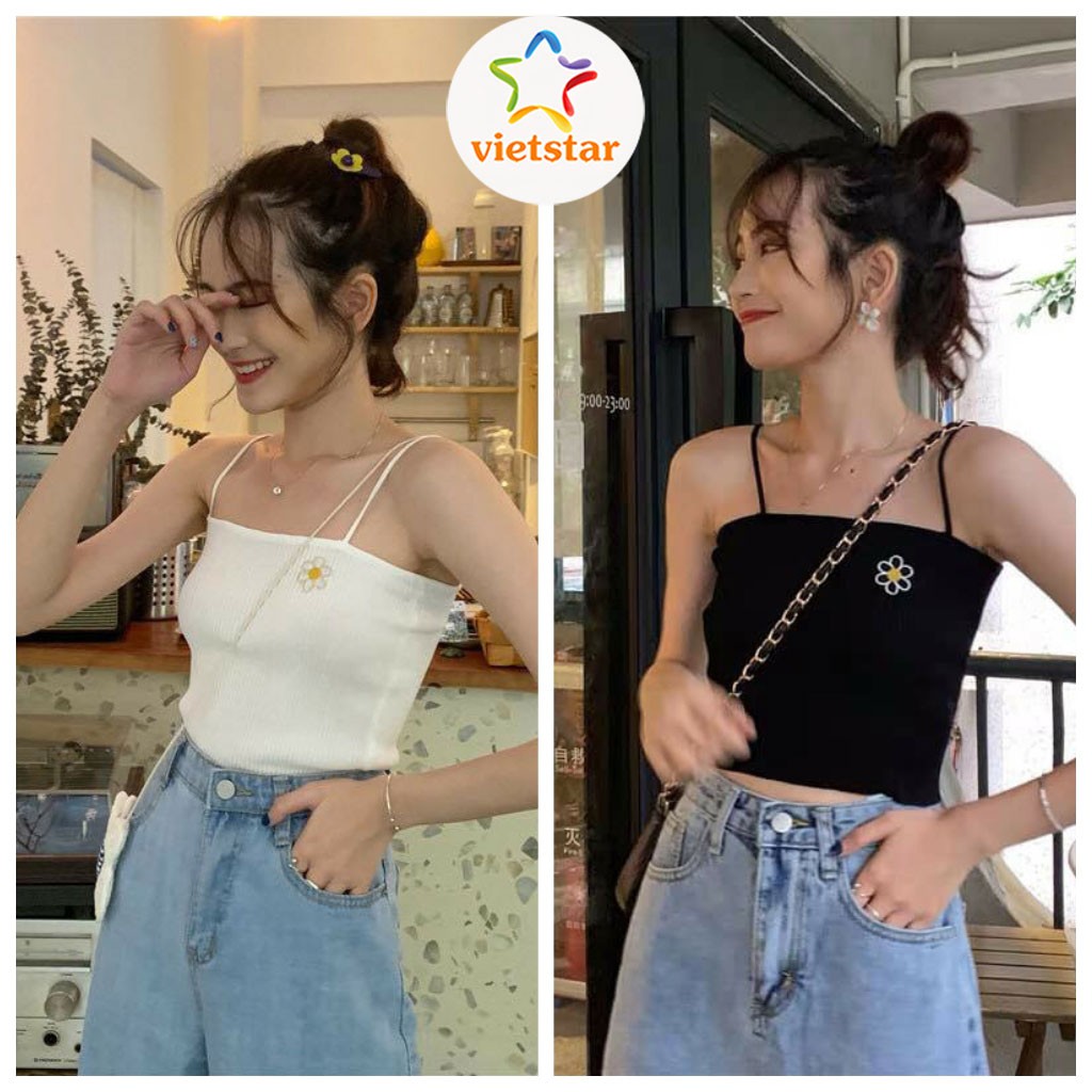 Áo 2 dây nữ ôm HOA NGỰC áo hai dây croptop chất thun gân mềm mịn - VIETSTAR