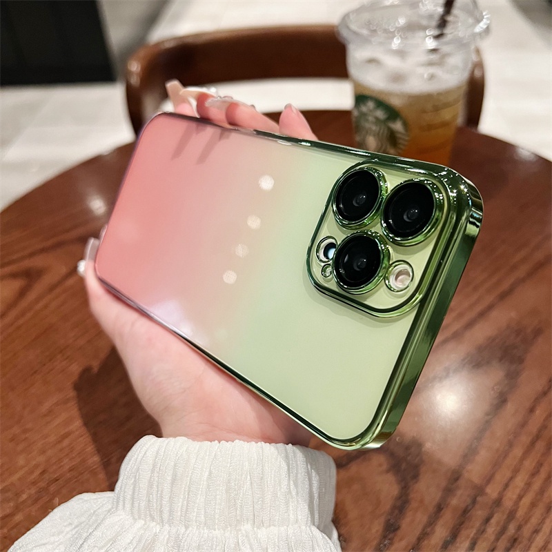 Ốp Điện Thoại Cứng Trong Suốt Mạ Điện Màu Gradient Chống Sốc Chống Bụi Cho iPhone 12 13 Pro Max
