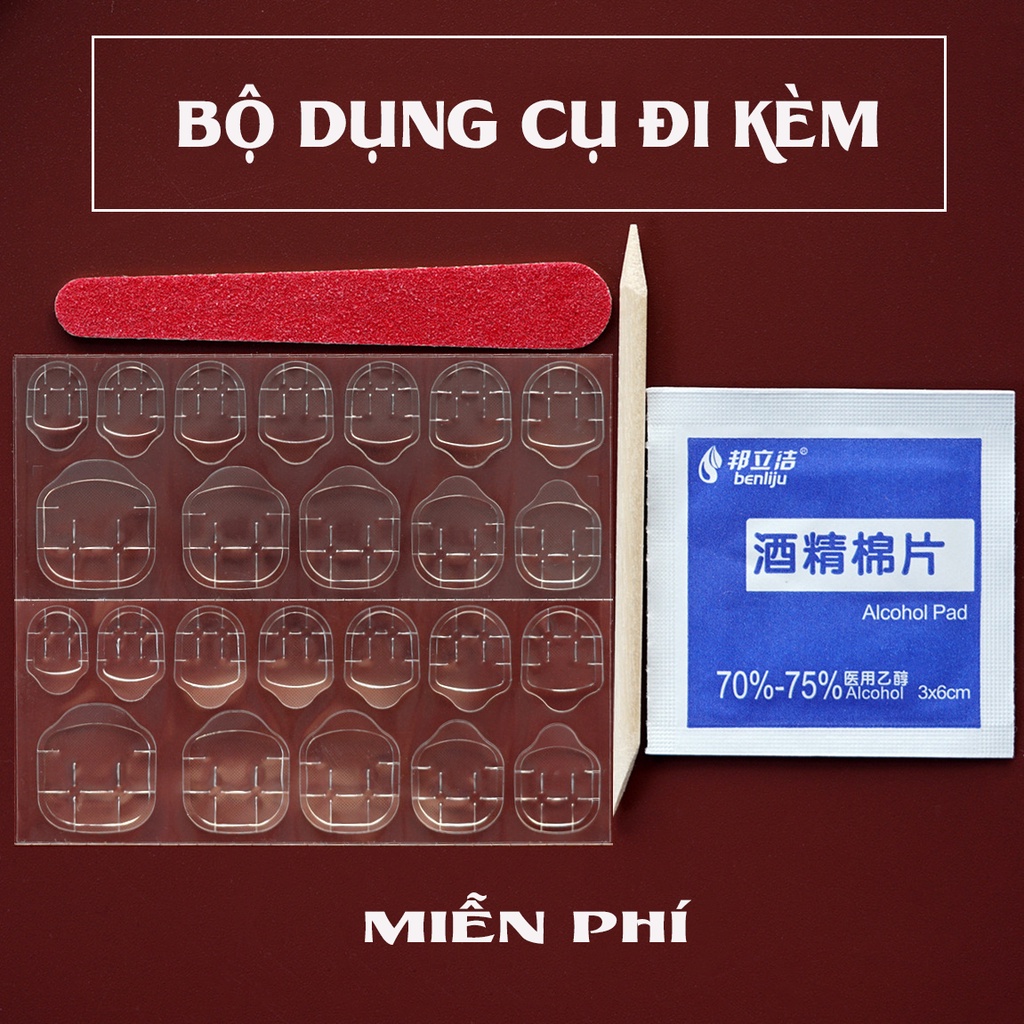 Bộ 24 móng tay giả Nail Nina trang trí nghệ thuật họa tiết Pha lê bột ngọc trai nhân tạo mã 209【Tặng kèm dụng cụ lắp】