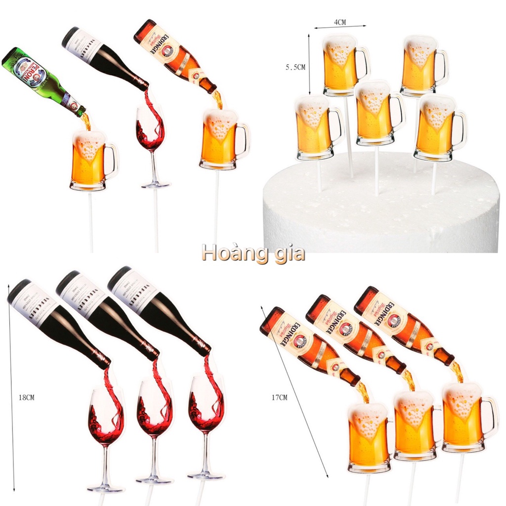Phụ kiện trang trí bánh sinh bhật bánh kem - Sét thẻ giấy cắm rưọu và cốc bia