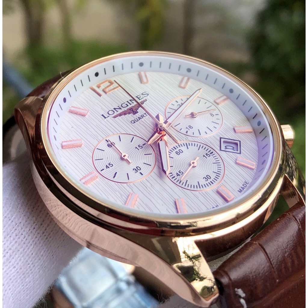 Đồng hồ Nam Longin.es Full Kim, Máy Pin Size 40mm, Đồng Hồ Nam Dây Da Cao Cấp +Tặng Thêm Pin