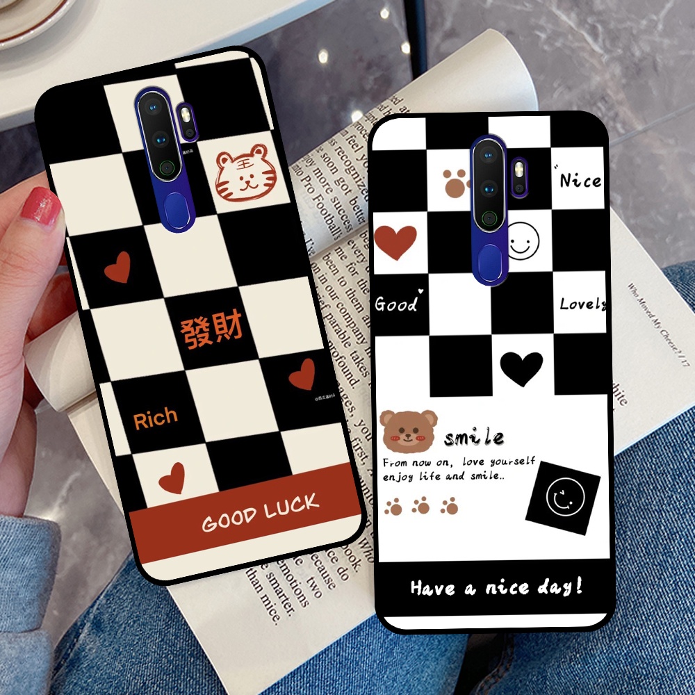 Ốp Oppo A5 2020 / A9 2020 / A11 2020 in hình sọc caro, họa tiết đen trắng dễ thương