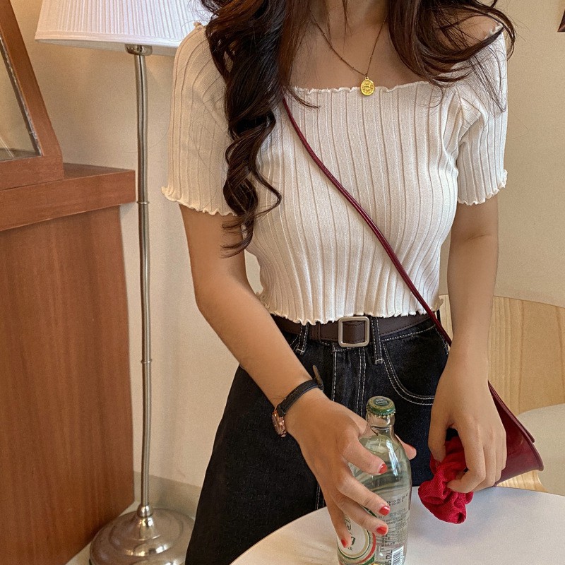Áo Croptop Ôm trễ vai len tăm ngắn tay ulzzang Hàn Quốc C09 - Maoshop