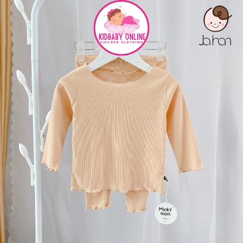 Bộ Đồ Dài Tay Bé Gái Minky Mom Vải Thun Gân Bèo Nhún Ngực, Đồ Bộ Cho Bé Gái Mặc Nhà Thu Đông Kidbabyonline K141