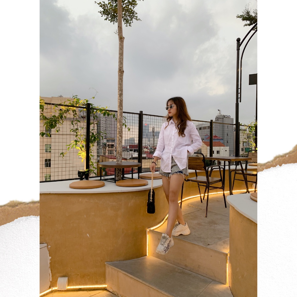 Áo sơ mi trắng linen cúc dừa thiết kế Lalastyle