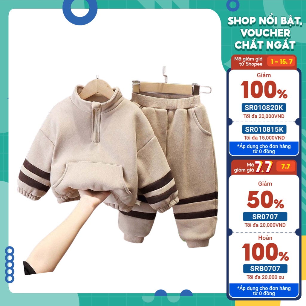Quần áo trẻ em TINY KIDS, Sét đồ bộ bé trai hàn quốc kẻ 2 vạch cho bé từ 6-28kg