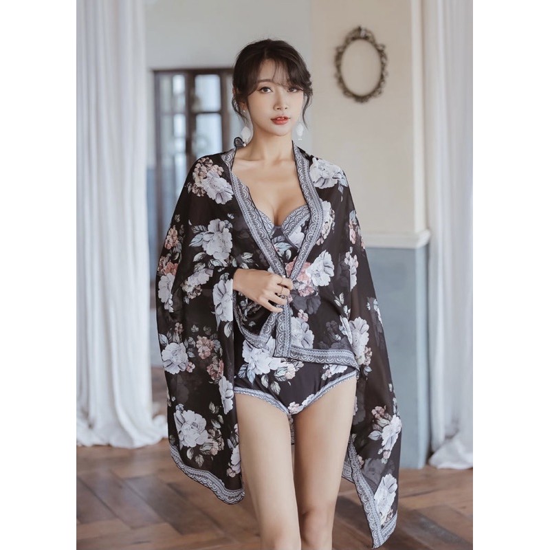 Đồ Bơi Nữ Bikini Đi Biển Liền Mảnh Kèm Khăn Hàn Quốc 2022