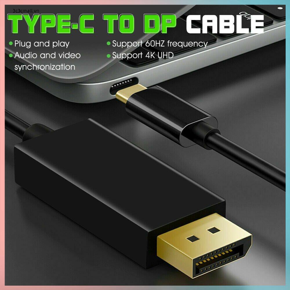 ✨chất lượng cao✨ Displayport USB C USB 3.1 Type C to DisplayPort DP Male Cable Adapter 4K@60Hz 1.8m Black Charger Cord Cable