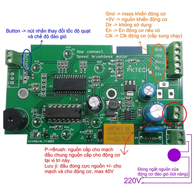 Mạch cấp xung động cơ Brushless không chổi than kết nối App dùng chế quạt