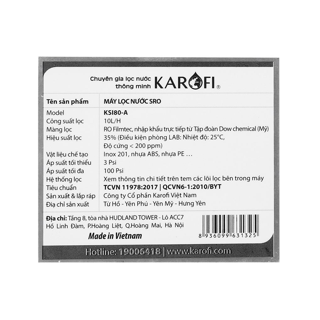 Máy lọc nước RO Karofi KSI80-A 8 lõi
