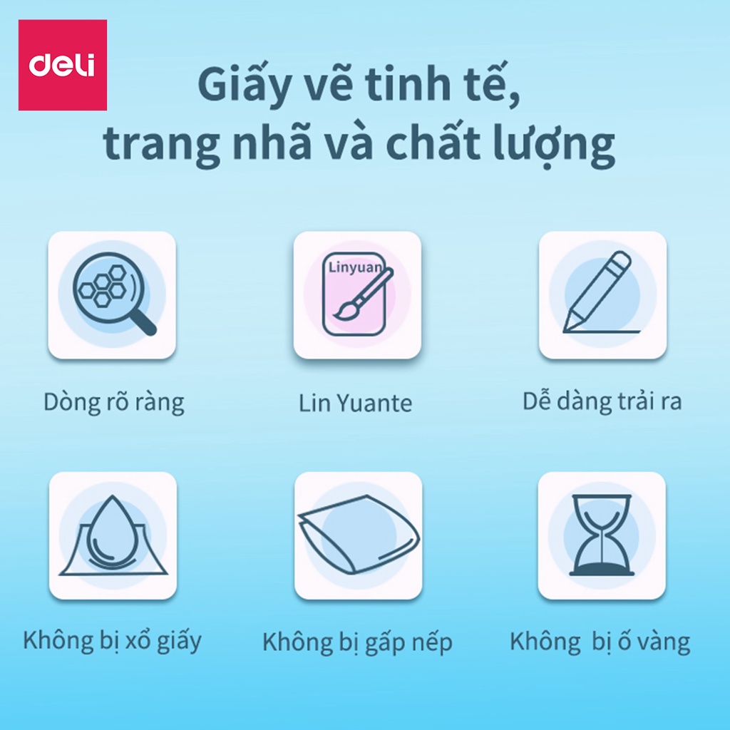 Giấy vẽ chuyên dụng Deli 265x380mm - 110/160/180gsm, 20 tờ - 1 quyển - 73607/73611/73613 .